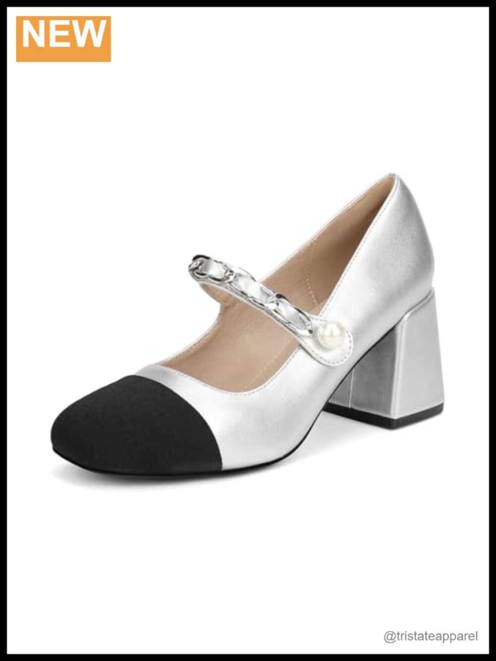 GOTOGO Mary Jane Pumps Block Heel Round Toe Pull-On Synthetic 7.5cm